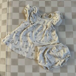 Quincy Mae Cream Baby Dress with Bunny Print